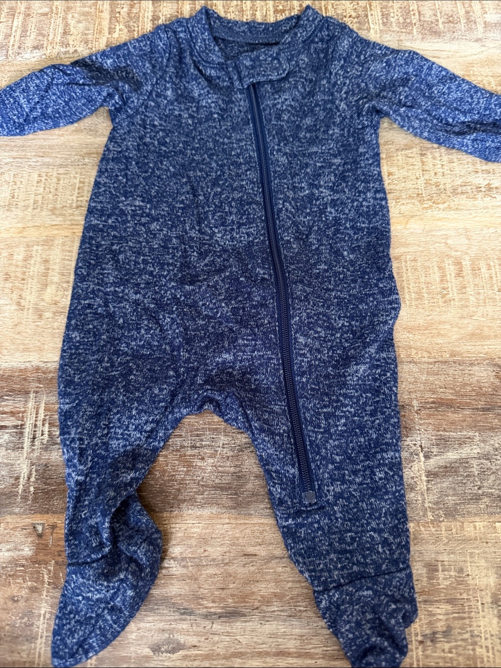 Old Navy Navy Marled Zip-Front Footed One-Piece